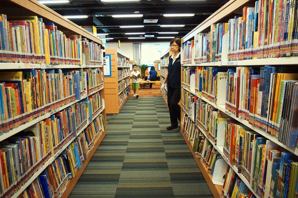 Stock Image of library bookshelves