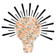 Stock Image of multiple headshots making the shape of a lightbulb.