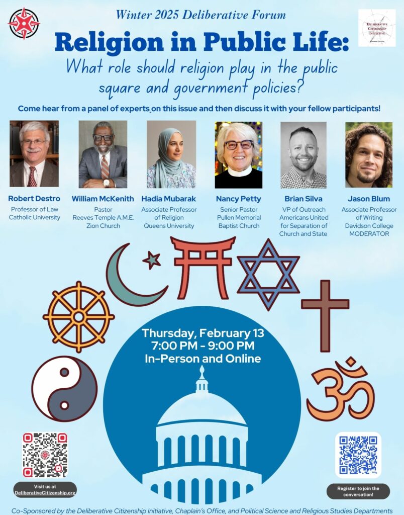 Religion in public life forum flyer.