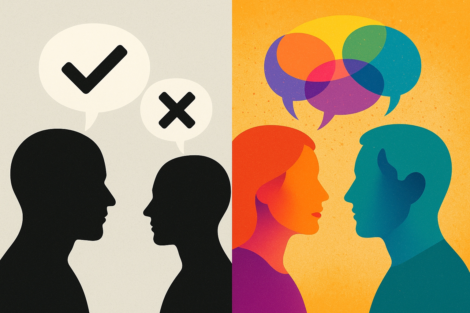 Image of black and white conversation next to conversation in color