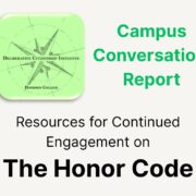 Image that has a green DCI logo and the words, Campus Conversation Report: Resources for Continued Engagement on The Honor Code.