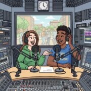 image of two students hosting a radio show