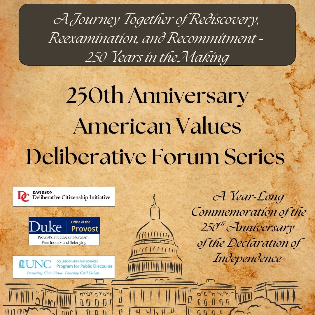 Image with text about the 250th Anniversary American Values Forum Series.