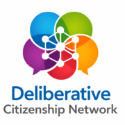 Logo of Deliberative Citizenship Network with colorful speech bubbles and a network diagram.