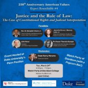 Poster for fourth forum in American Values Series hosted at Duke University