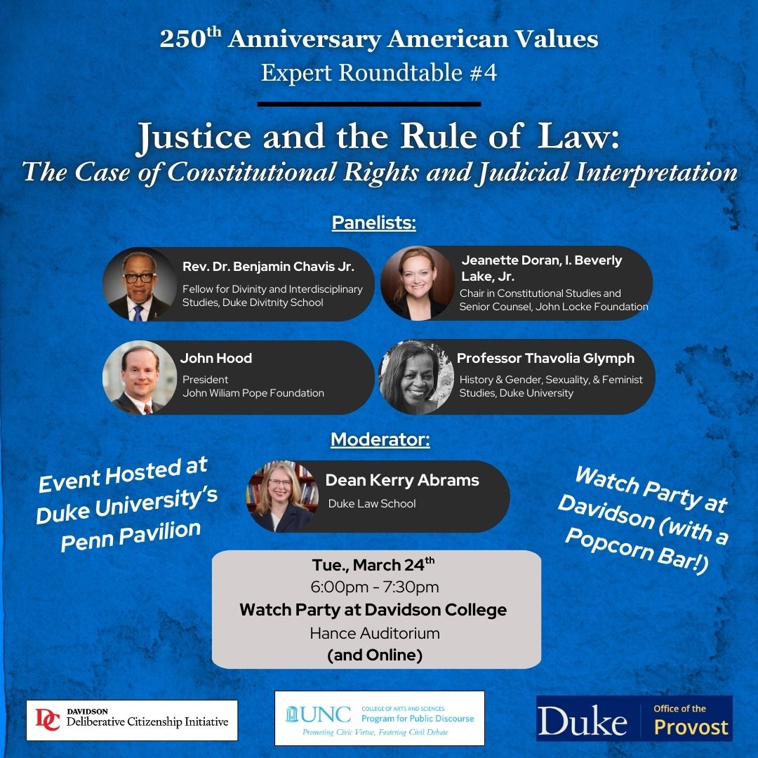 Poster for fourth forum in American Values Series hosted at Duke University